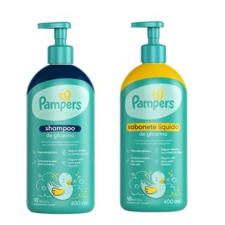 Kit Banho Bebê Pampers Shampoo e Sabonete 400ml Glicerina Vegano Pele Sensível