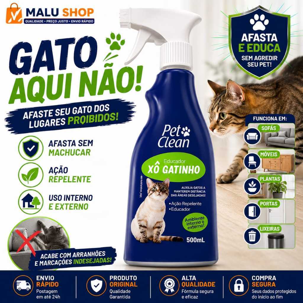 Spray Educador Para Gatos Sanitario Afasta Gatos Evita Xixi Fora do Lugar Adestra Gatos Xô Gatinho Pet Clean Protege