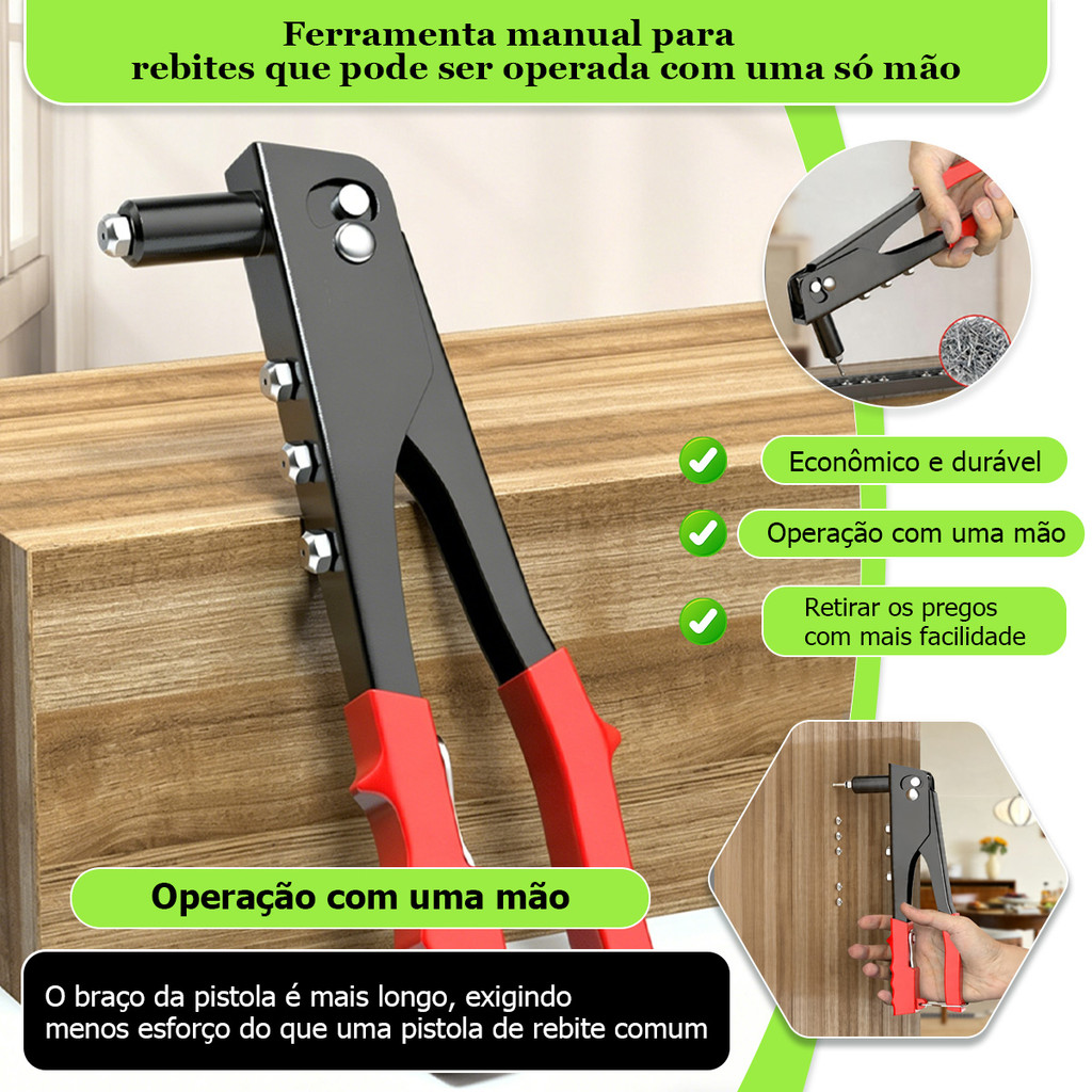 Rebitadeira Manual Profissional 9.5 Polegadas com 4 Bicos Intercambiáveis + Chave Auxiliar — imagem 2 de 2