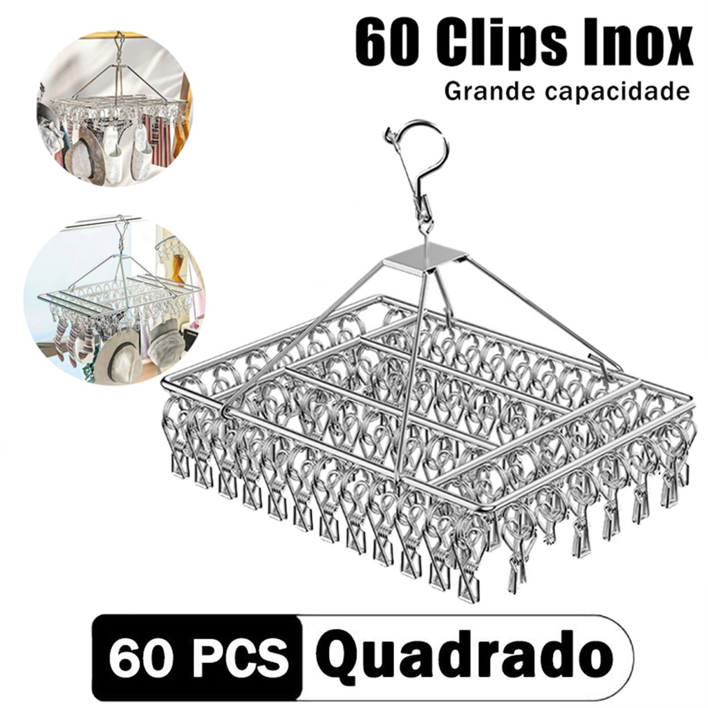 Varal 60/40 Clips Inox Prendedores Roupa Bebe Calcinha Cueca Dobrável Inox
