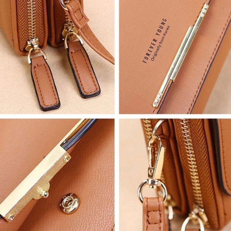 Bolsa Carteira Feminina De Transversal Ombro Couro PU Com 3 Camadas Porta-Cartões Telefone De Corpo Cruzado — imagem 2 de 2