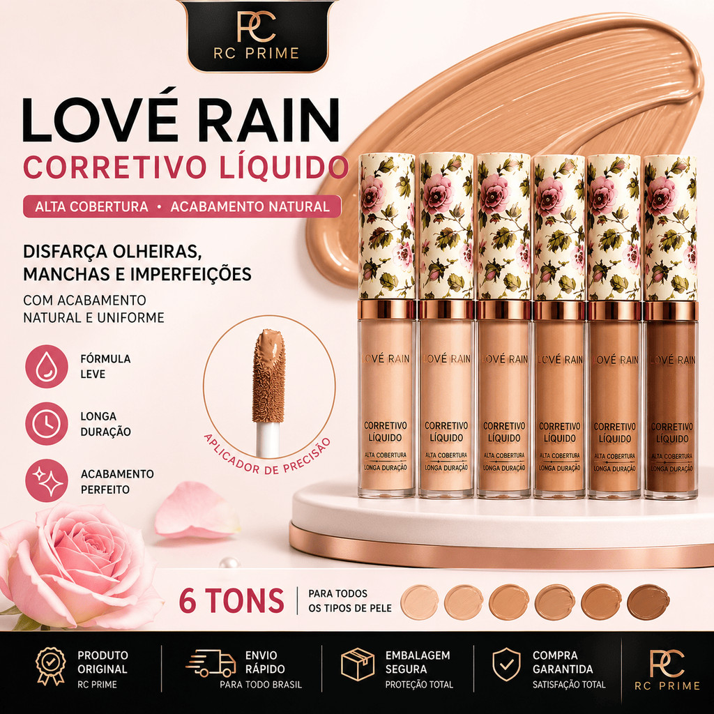 Corretivo Líquido Love Rain Alta Cobertura Longa Duração LR-7065