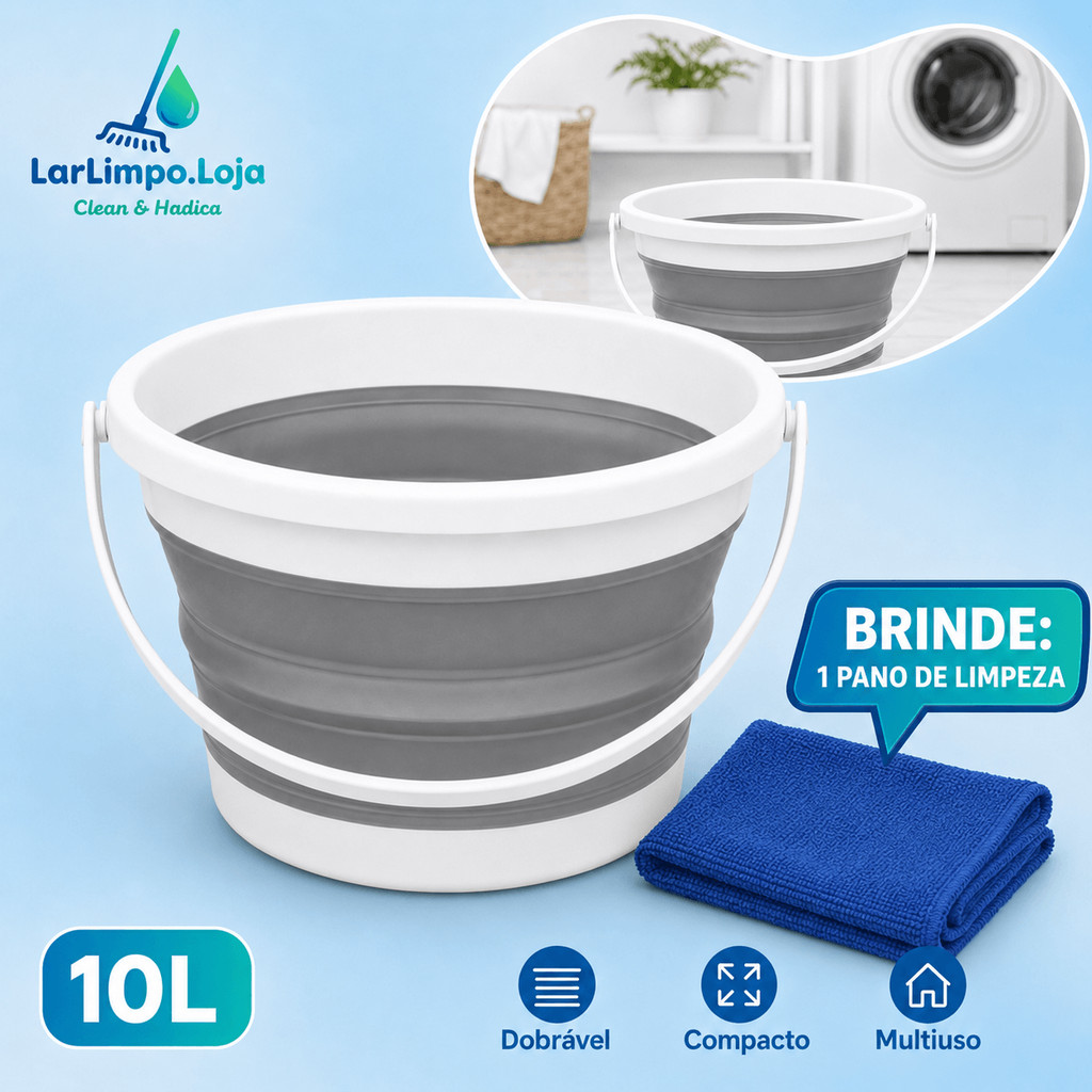 Conjunto Balde Dobrável Redondo 10L + Retangular 26L em Silicone, Compacto e Multiuso