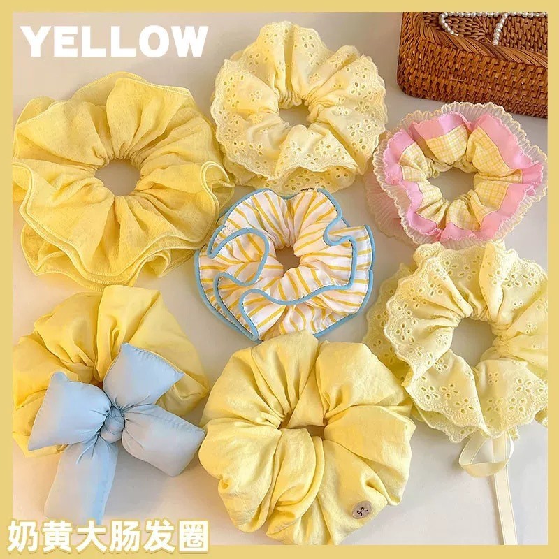 Amarelo high-end elegante scrunchy laço de cabelo feminino estilo coreano high-end gordura scrunchy bola de grandes dime