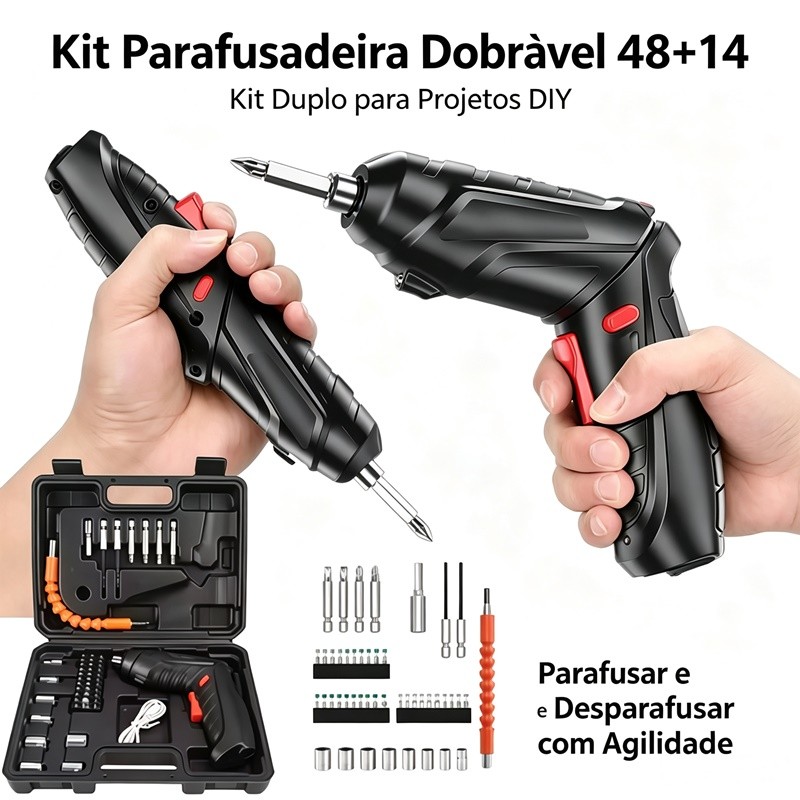 Kit Parafusadeira Doméstica com maleta Leve Portátil USB Recarregável airer