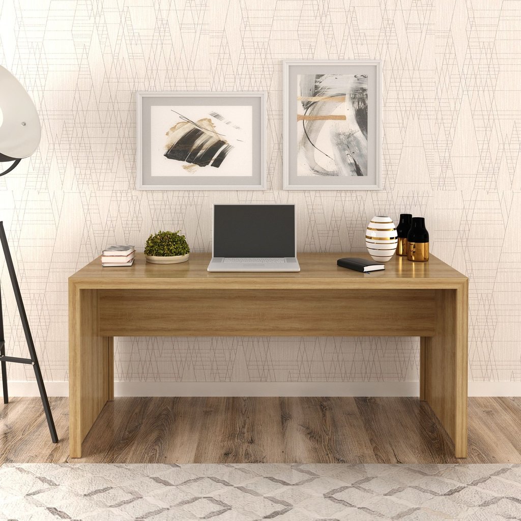 Escrivaninha Mesa Escritório ME4109 163cm Amêndoa Marrom Amêndoa