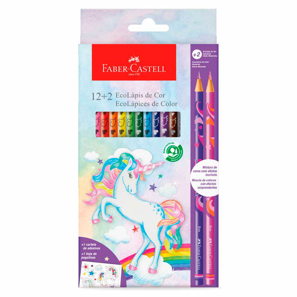 Lápis de cor 12 cores + 2 misturinhas Unicórnio 120912+2UNI\210511 Faber-Castell