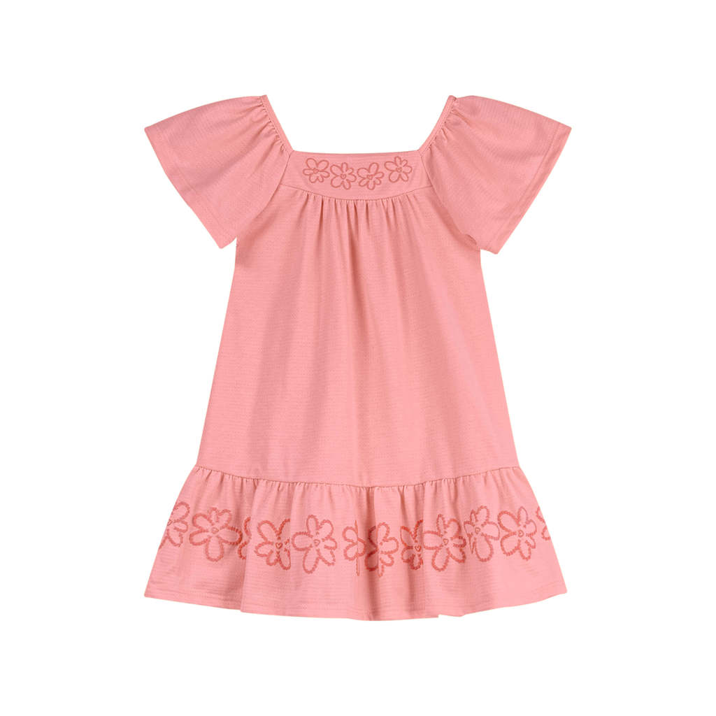 Vestido Infantil Menina Babados Com Flores Elian Coral