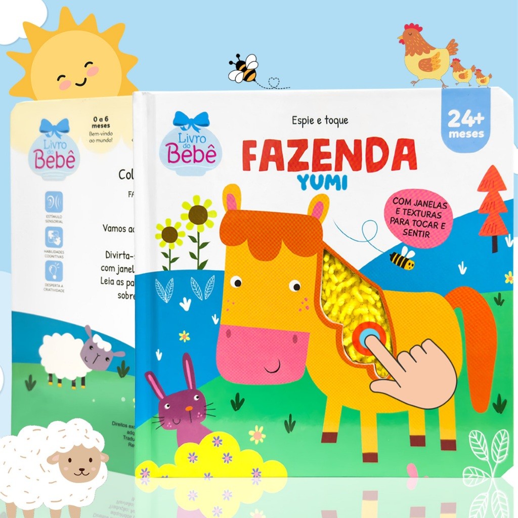 Livro Infantil Bebê Toque E Sinta Animais da Fazenda Sensorial Texturas Edição P