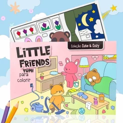 Livro de Colorir Little Friends Goods Rosa Folhas 180G Desenhos Super Fofos Pintar Com Acetato