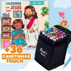 Kit Livro De Colorir God Is Good Historias Bíblicas Colorindo Com Jesus + 36 Canetinhas Canetas Touch Ponta Dupla