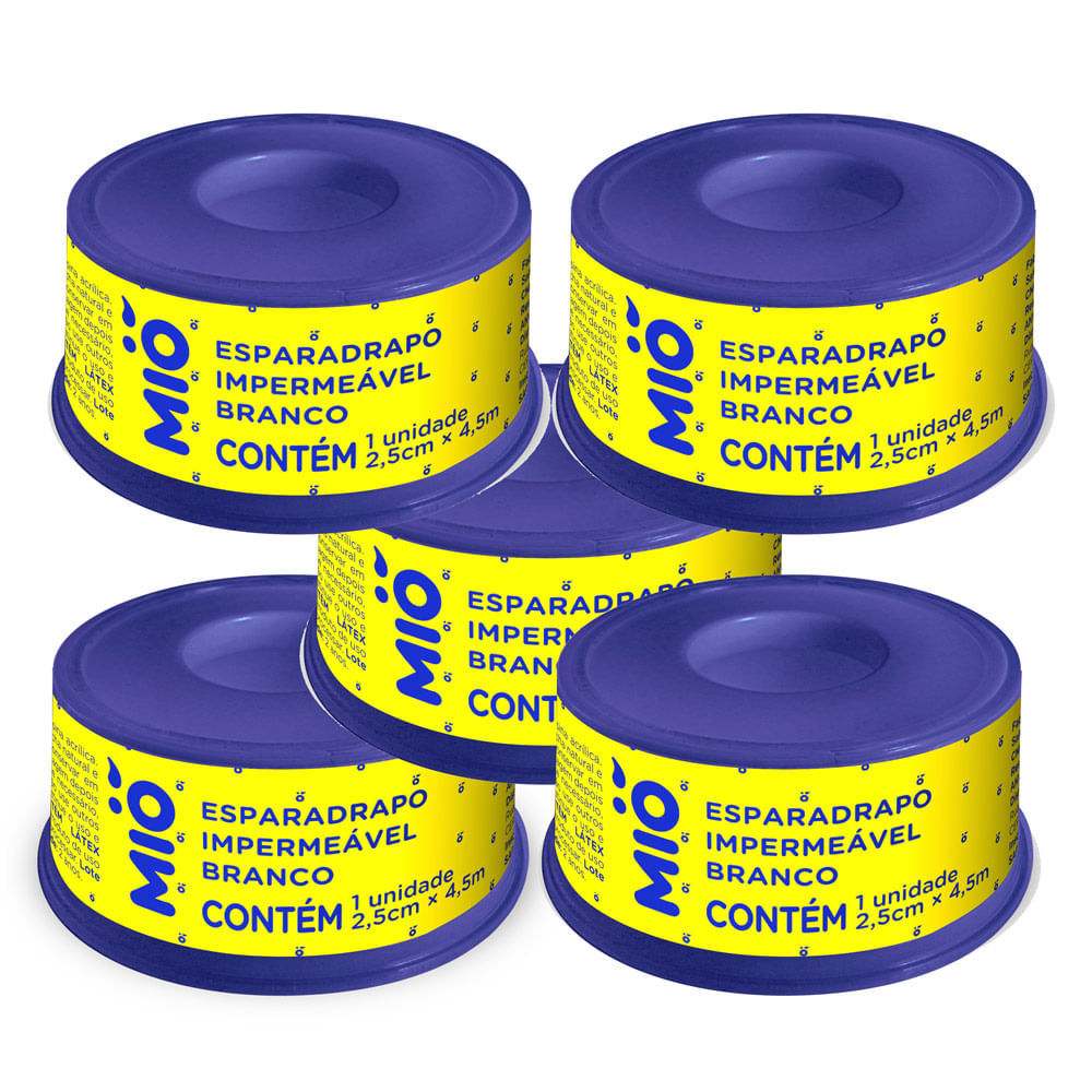 Kit 5 Esparadrapo Impermeável Mió Branco 2,5cm X 4,5m 1 Unidade