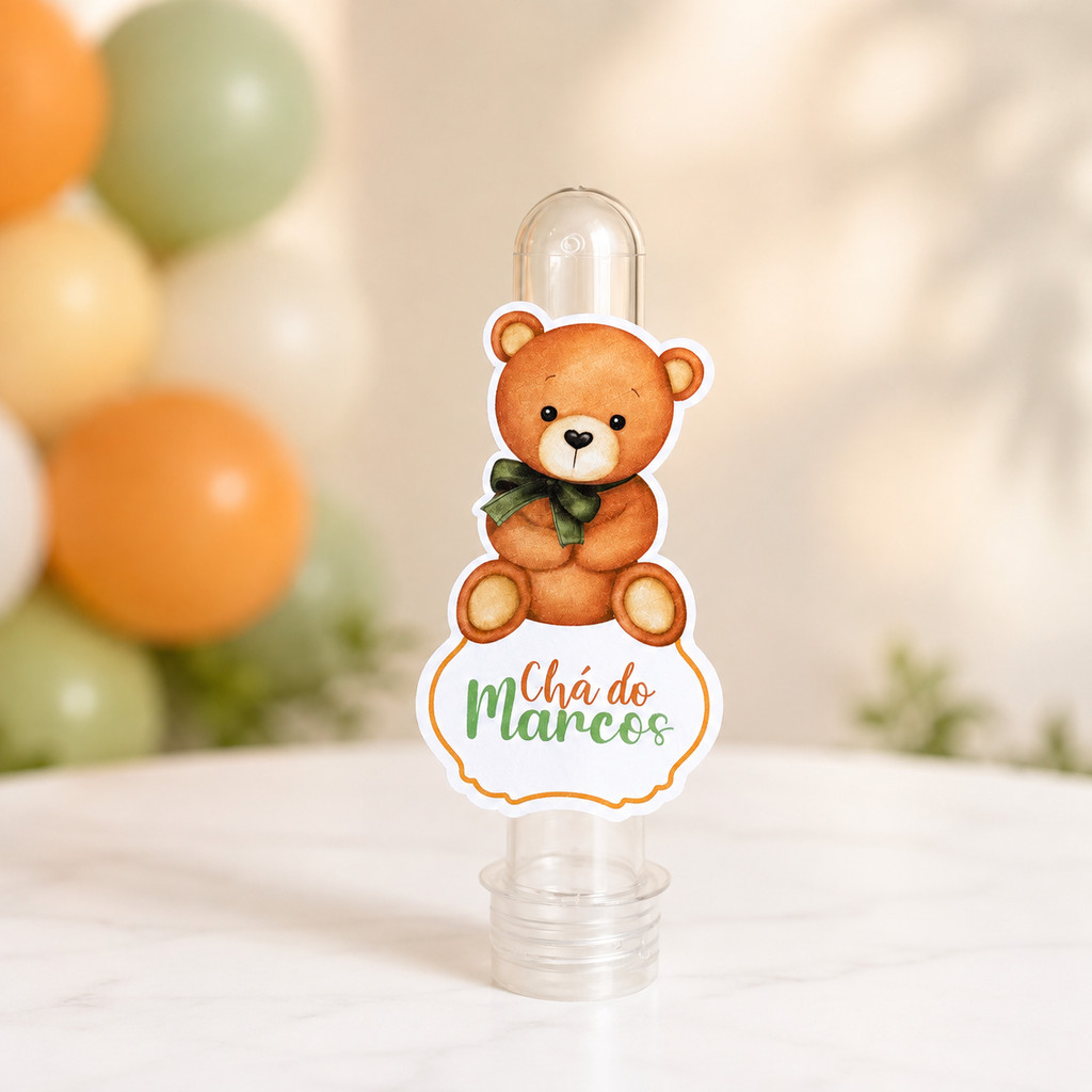 Aplique para Tubete Ursinho Verde Personalizado | Chá de Bebê | Chá Revelação | Lembrancinha