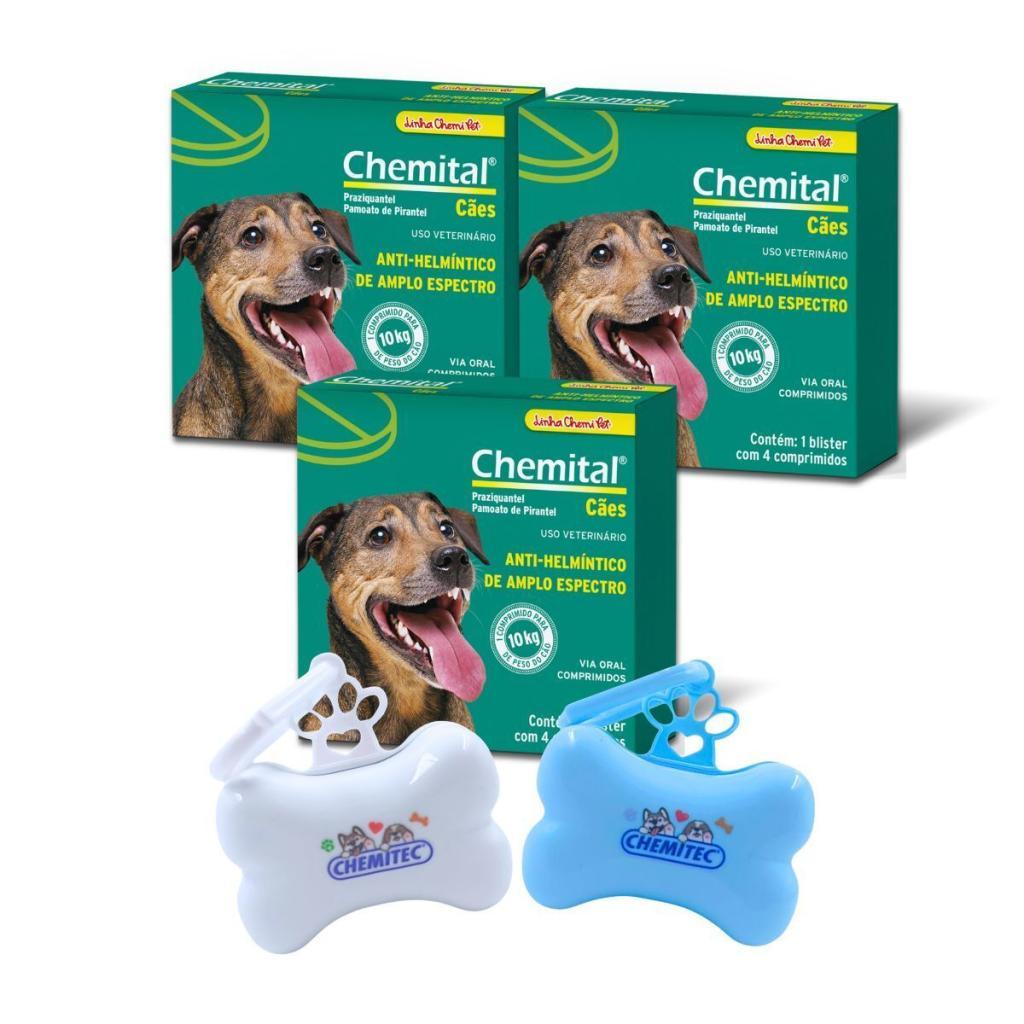 Kit 3 Vermífugo Chemitec Chemital para Cães 4 Comprimidos + Brinde Cata Caca · foto 2