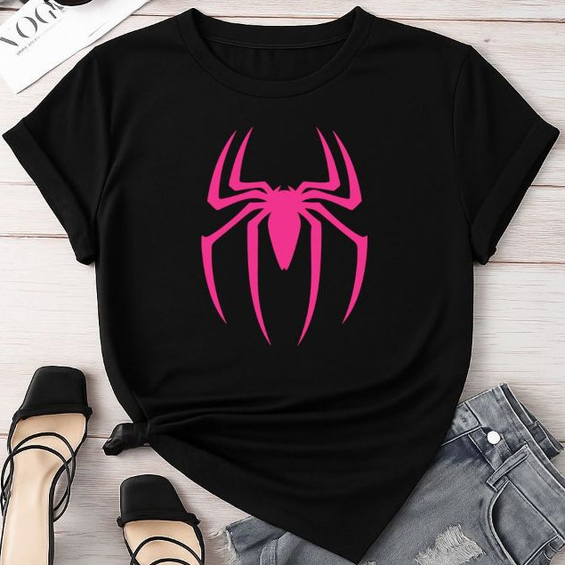 Camiseta Feminina 100% Algodão Aranha Heroína Geek Estilosa Academia Treino Esportiva Estampada