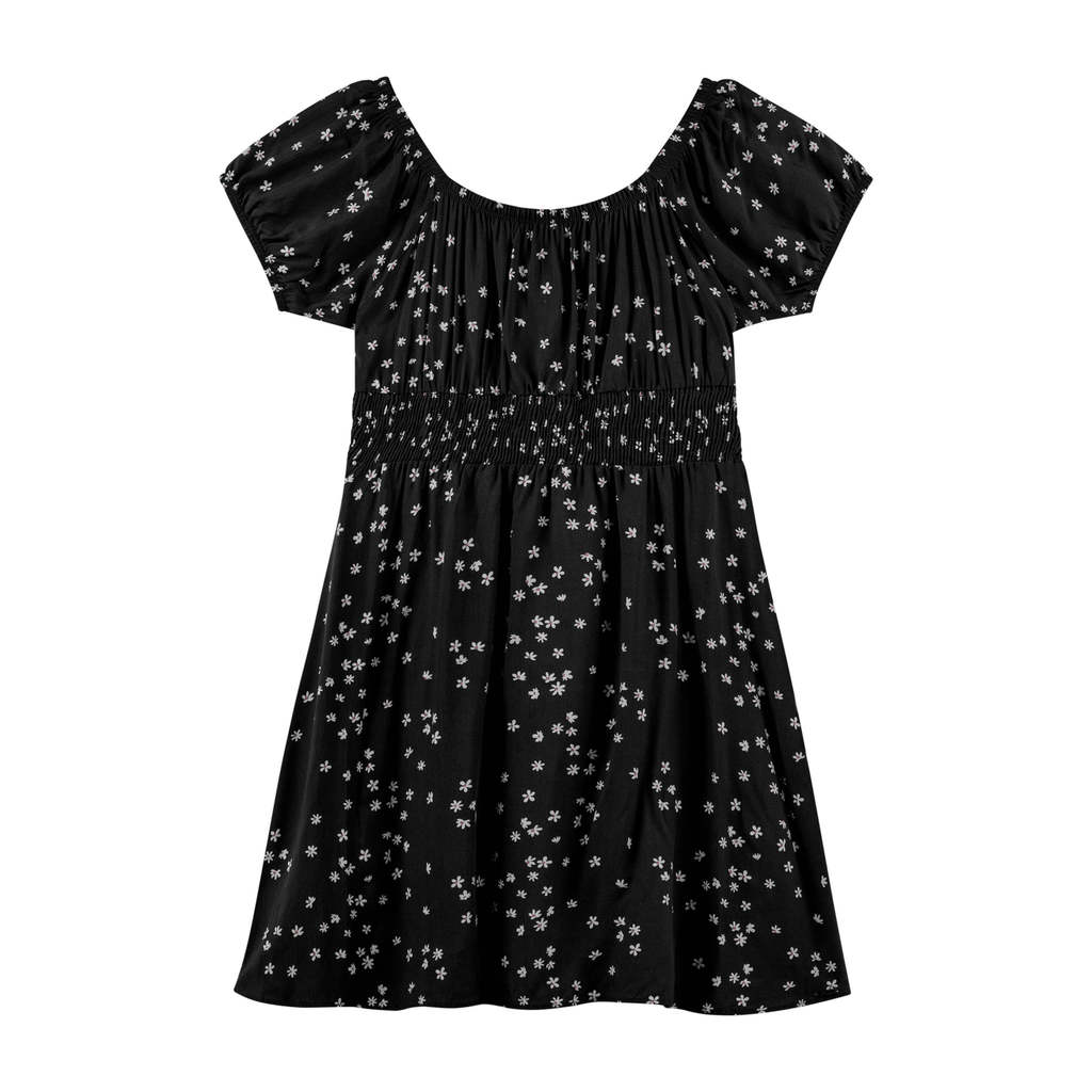 Vestido Curto Juvenil Menina Floral Beats Preto