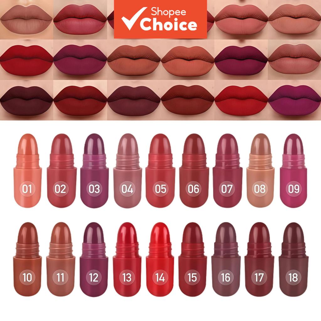 Coleção Mini Batom Cápsula, 18 Tons de Maquiagem Labial Matte