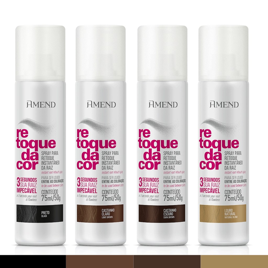Spray Amend Retoque da Cor para Raiz - Louro Natural Preto Castanho Escuro Castanho Claro