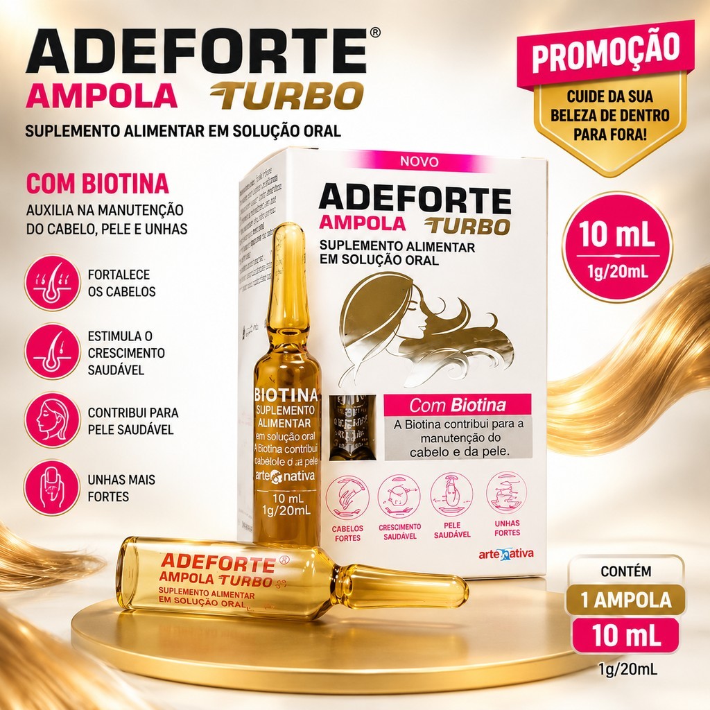 Adeforte 2 Ampolas Turbo Biotina Via Oral 3ml Suplemento