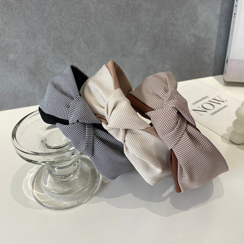 Doce arco bandana alto guindaste moda xadrez tecido estilo elegante estilo Preppy simples na moda All-Match acessórios d