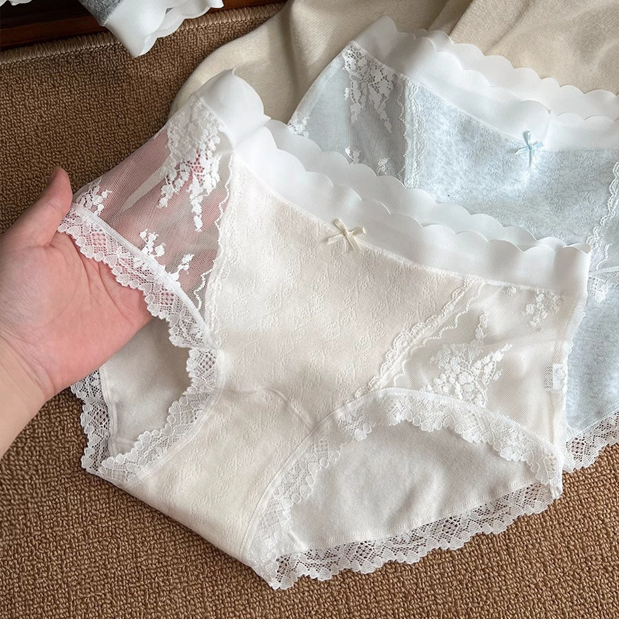 10A antibacteriano Extra longo virilha meninas rendas calcinha de algodão puro feminino puro desejo estilo cintura média