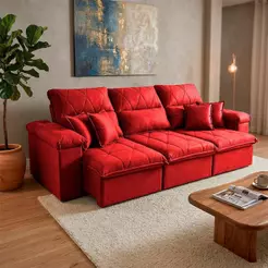 Sofá Retrátil Reclinável Trento 2,30m Suede Velut Vermelho Molas no Assento - King House