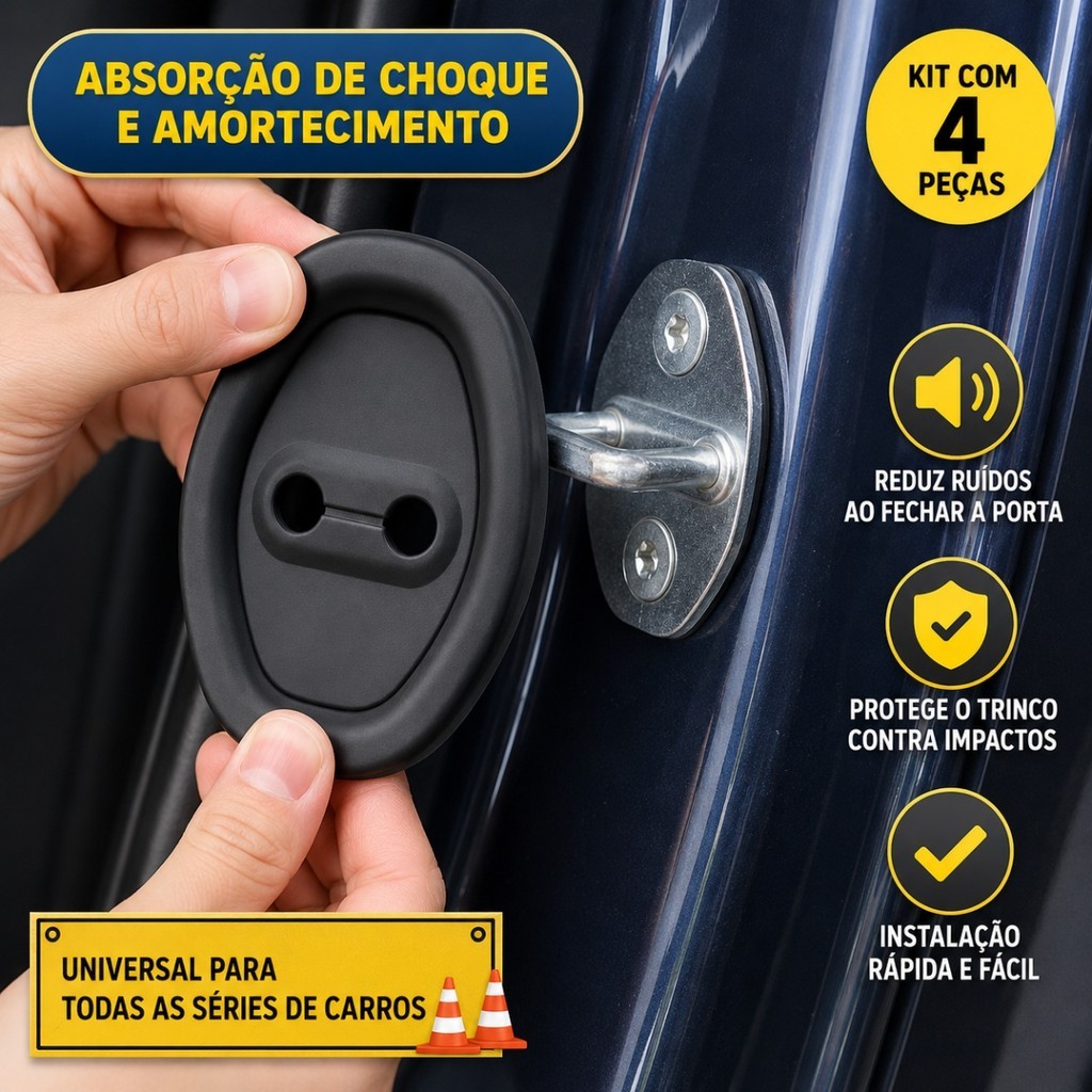 Protetor Porta Carro Anti Ruído Batente Trinco Borracha Kit 4 Peças Anti Impacto Veicular Universal