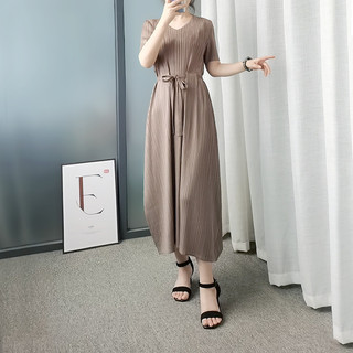 Uma pessoa uma plissada L117 vestido francês de cintura estreita com decote em v verão plissado mais magro olhar elegant