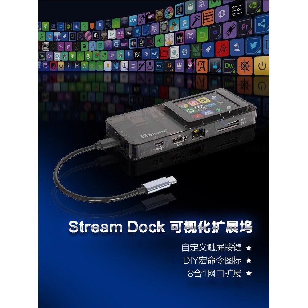 Miaolianbao H1 Touch Tela de controle visualizada typec Docking Station divisor usb adequado para Laptop