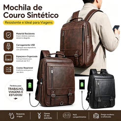 Mochila De Couro Legítimo Executiva Notebook 15.6 USB Resistente Viagem Trabalho Faculdade