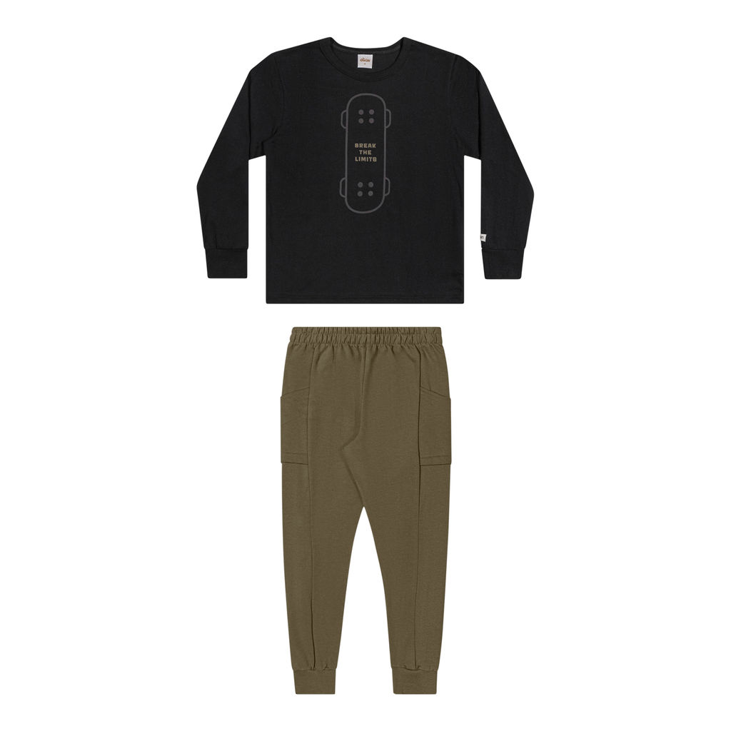 Conjunto Longo Infantil Menino Skate Elian Preto