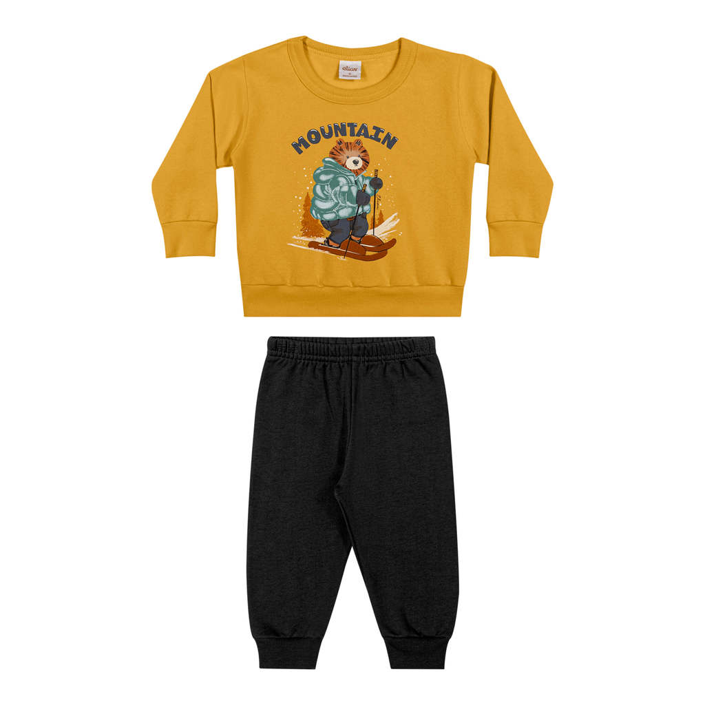 Conjunto Bebê Menino Moletom Com Estampa Elian Amarelo