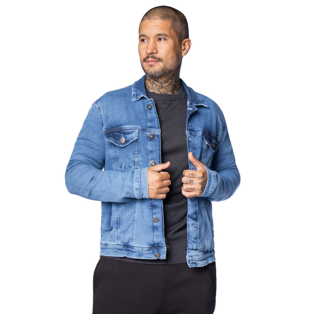 Jaqueta Jeans Masculina Max Denim Casual Estonado Azul