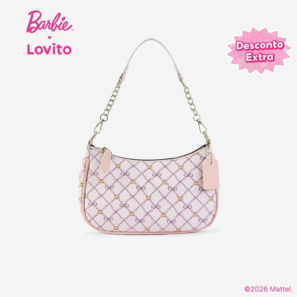 Barbie™ X Lovito Elegante Bolsa de Ombro Pequena de Metal Rosa para Mulheres LBL2AD011
