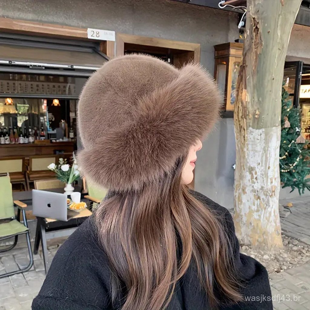 Chapéu de inverno feminino de pele, à prova de frio, para uso externo, espesso, quente, macio, adequado para viagens de 
