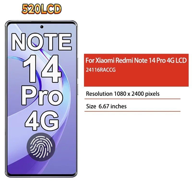 6.67' Testado para Redmi Note 14 Pro 4G LCD Xiaomi Note14 24116racg Display Touc