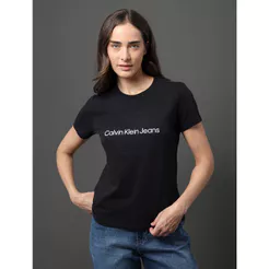 Camiseta Feminina Logo Centralizado Calvin Klein Jeans - Preto