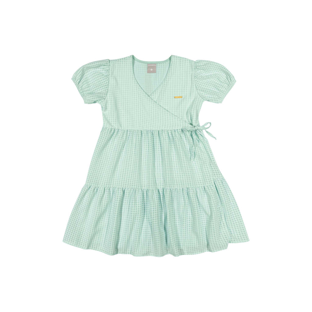 Vestido Infantil Menina Curto Xadrez Transpassado Colorittá Verde Claro