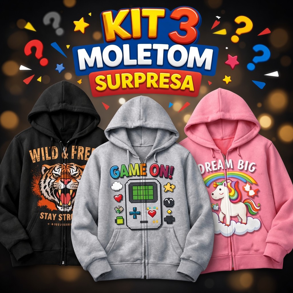 Kit Moletom Canguru Surpresa Unissex 100% Algodão Estampado Confortavel Capuz Touca Blusa de Frio Camisa