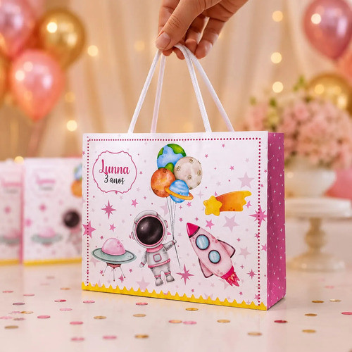 Sacolinhas Personalizada tema ASTRONAUTA MENINA | Personalizados | Lembrancinhas de Festas Pegue e monte