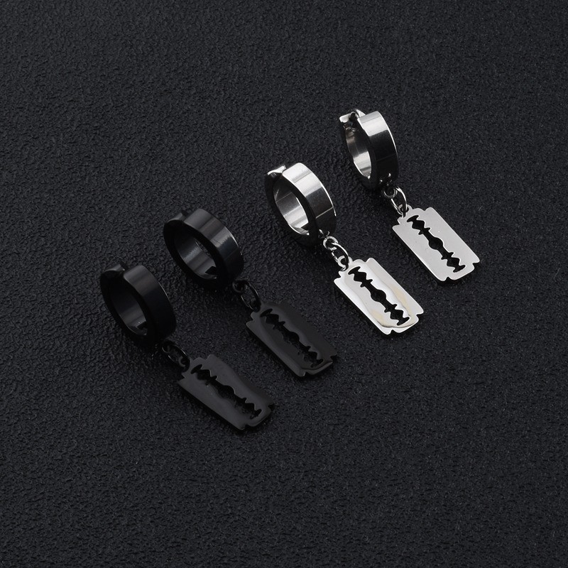 Brincos em forma de lâmina exclusivos da moda masculino Metal não desbotado fivelas de orelha na moda preto não perfurad