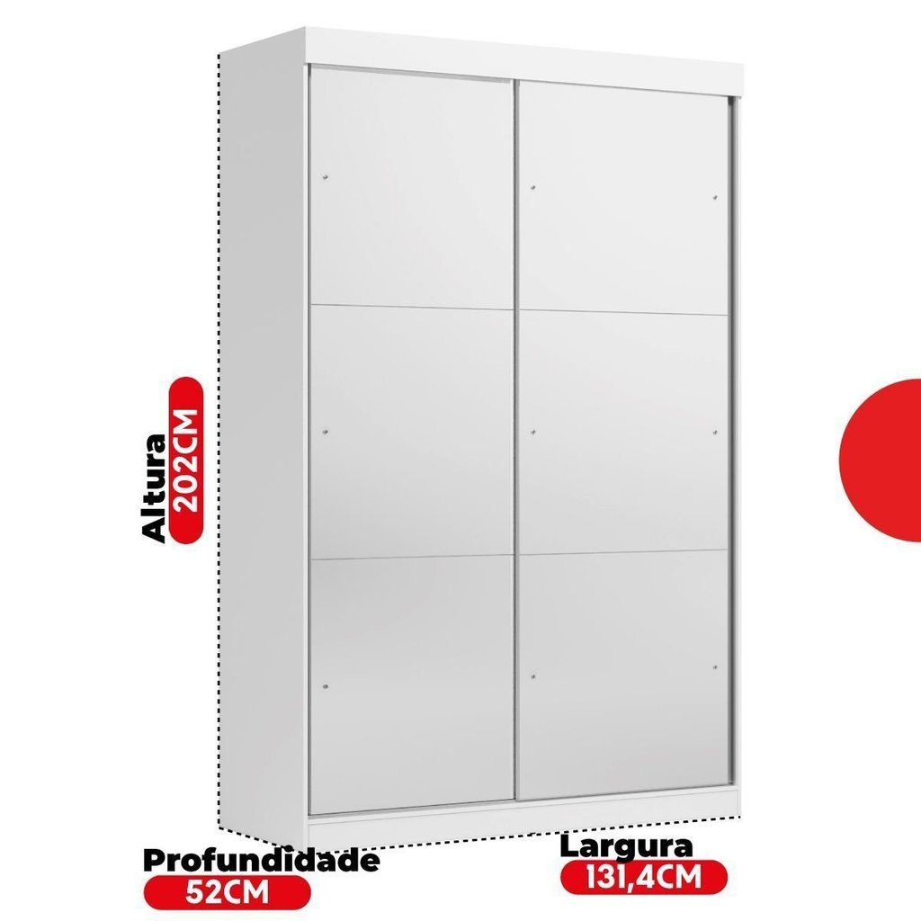 Guarda-Roupa Solteiro com Espelho 2 Portas de Correr 2 Gavetas Peônia Branco Yescasa Branco · foto 2