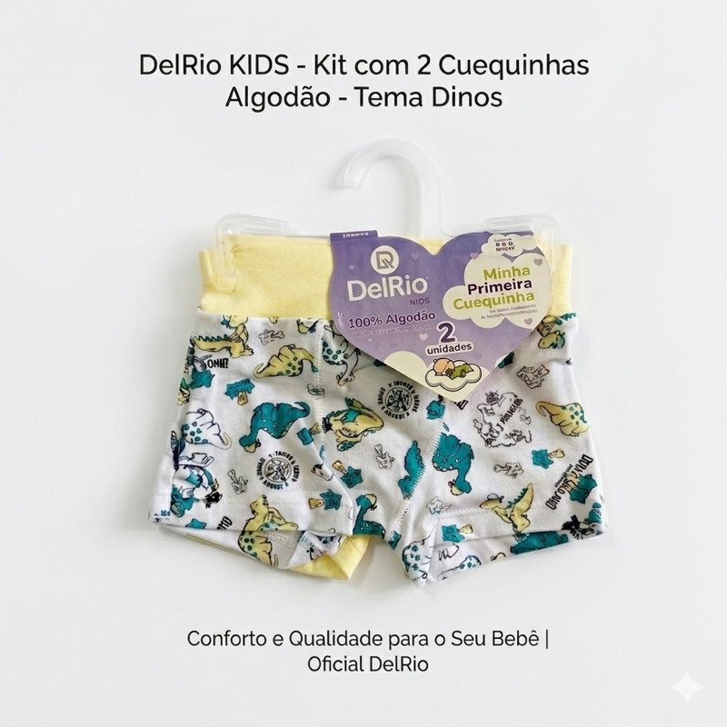 Kit 2 Cuecas Boxer Infantil Algodão Conforto Estampa Dino Menino DelRio