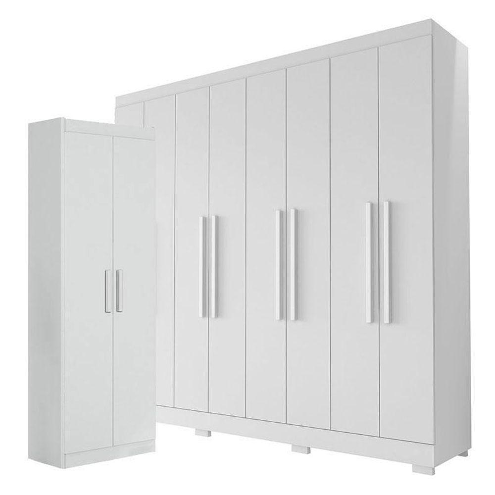 Guarda Roupa Casal Porto 8 Portas 4 Gavetas E Armário Multiuso 2 Portas 2000191 Branco Tx–Aramóveis