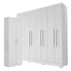 Guarda Roupa Casal Porto 8 Portas 4 Gavetas E Armário Multiuso 2 Portas 2000191 Branco Tx–Aramóveis