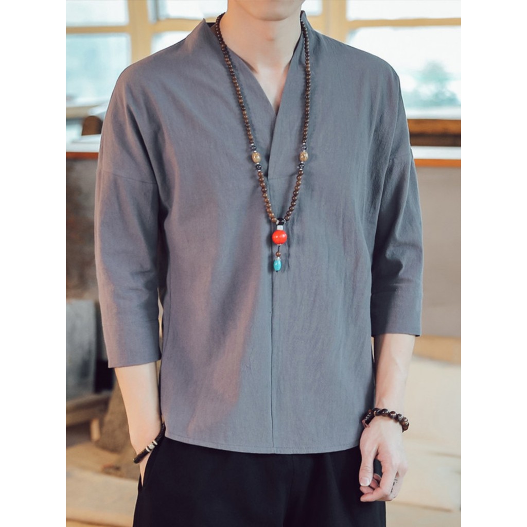 Camiseta masculina de manga curta verão algodão linho roupas Layman roupas de chá Zen Han roupas masculinas estilo chinê