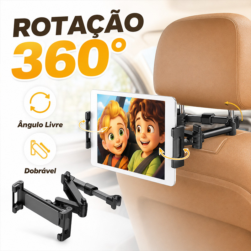 Suporte Veicular Giratório 360 Graus para Encosto de Banco Traseiro Celular Tablet Dobrável Ajustável
