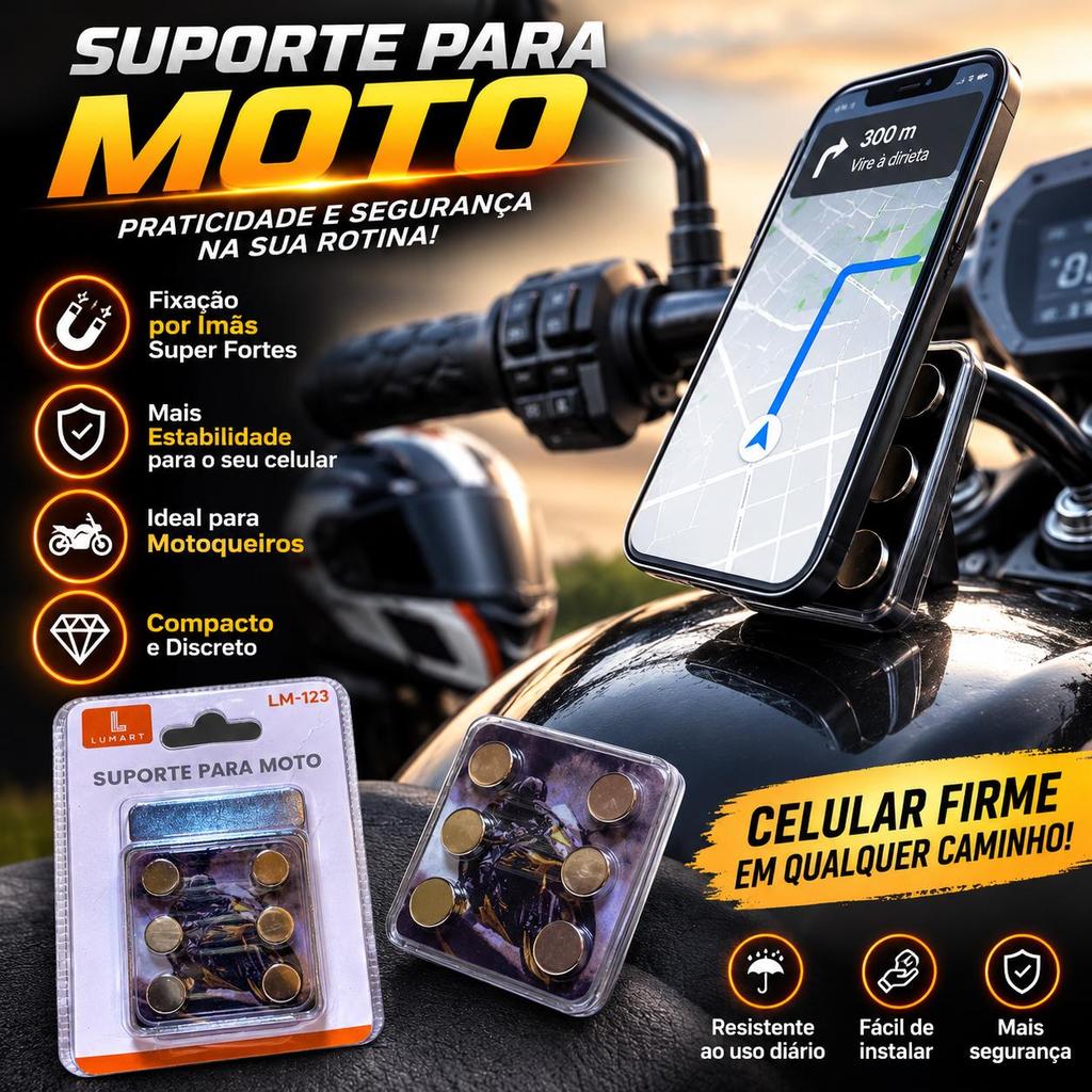 Suporte de Celular para Moto com 6 Ímãs Super Fortes – Fixação Magnética