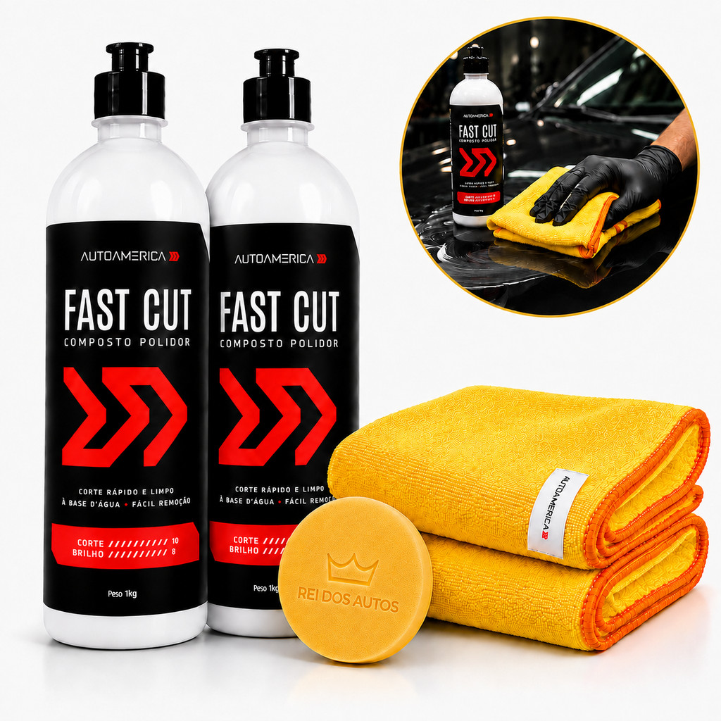 Kit Polimento 2 Unidades Fast Cut Autoamerica 1kg Corte Pesado + 2 Flanelas Microfibra