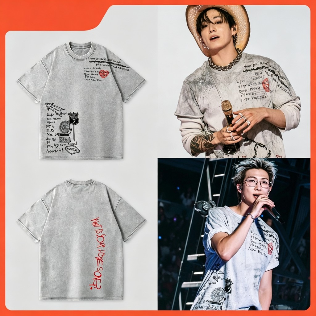2026 BANGTAN WORLD TOUR ARIRANG Merch Camiseta De Algodão Lavado Vintage Unissex Solta JUNGKOOK RM JIN JIMIN Estampa Cam